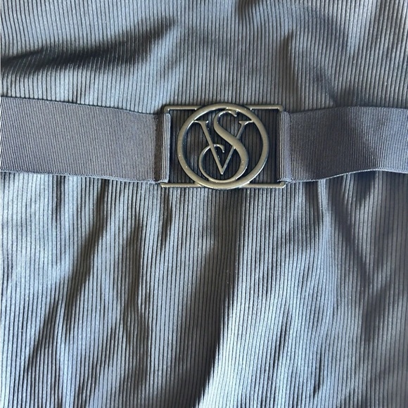 Victoria's Secret Black Ribbed One-Piece with Logo Buckle Belt - Picture 2 of 5